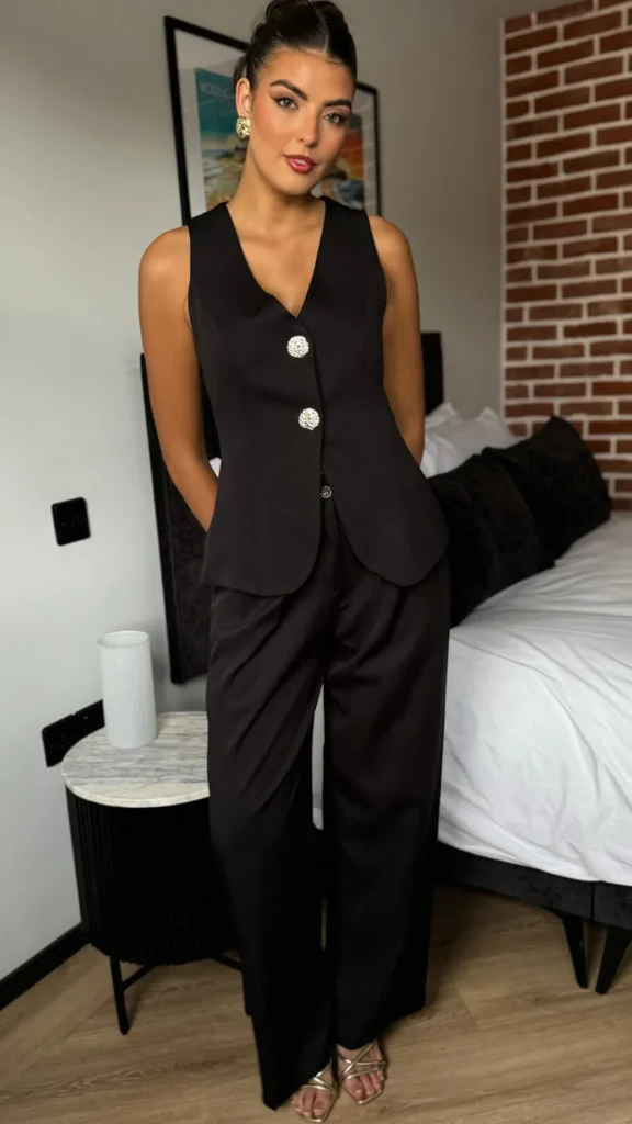 COPPEROSE Trousers | Co-ords^Mariana Black Straight Leg Trousers & Waistcoat Co Ord