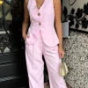COPPEROSE Trousers | Co-ords^Mariana Pink Straight Leg Trousers & Waistcoat Co Ord