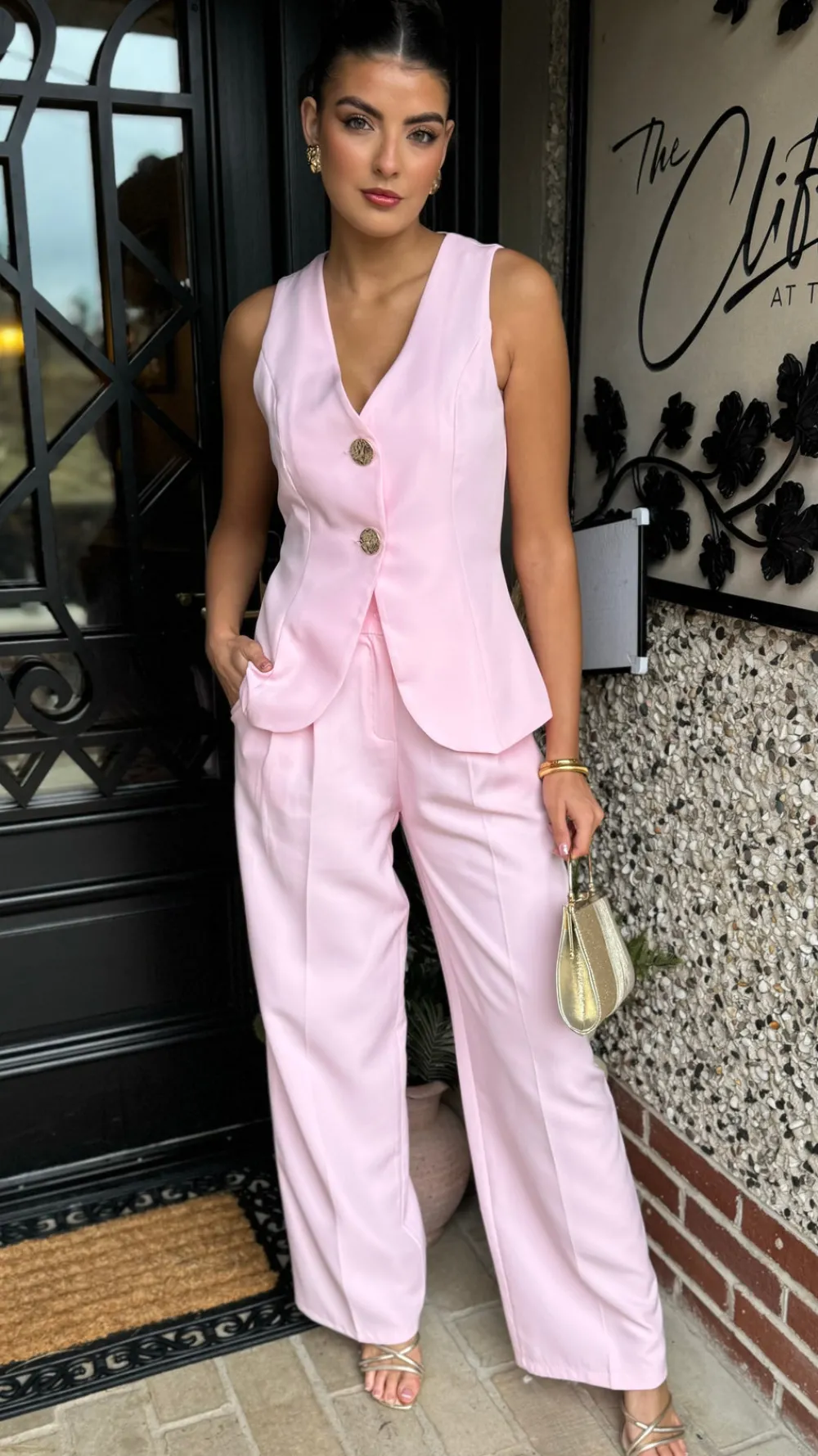 mariana_pink_straight_leg_0.webp COPPEROSE Trousers | Co-ords^Mariana Pink Straight Leg Trousers & Waistcoat Co Ord
