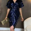 GIRL IN MIND Going Out Dresses | Occasion Dresses^Marianna Navy Sequin Wrap Detail Midi Dress