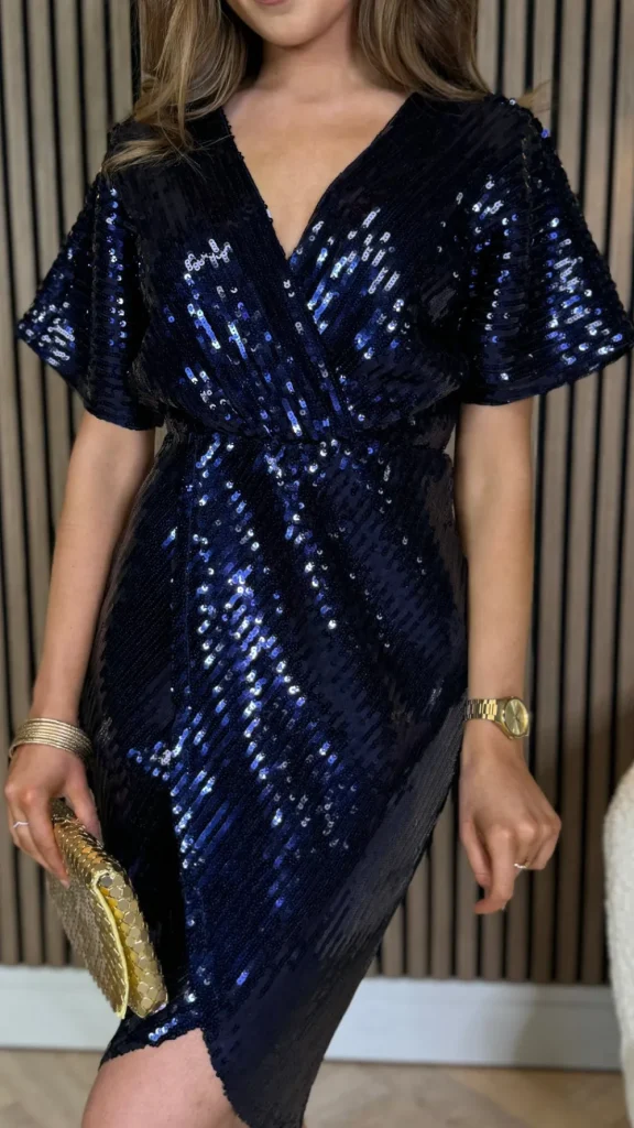 GIRL IN MIND Going Out Dresses | Occasion Dresses^Marianna Navy Sequin Wrap Detail Midi Dress