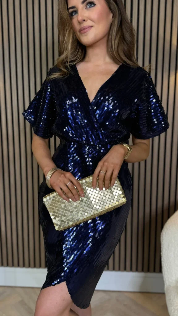 GIRL IN MIND Going Out Dresses | Occasion Dresses^Marianna Navy Sequin Wrap Detail Midi Dress