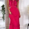 FLAM MODE Going Out Dresses | Occasion Dresses^Marietta Fuchsia Frill Detail Cut Out Midaxi Dress