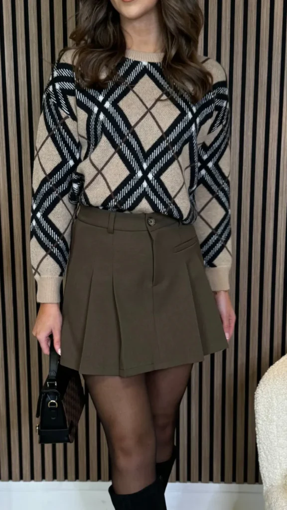 FEELKOO Skirts & Shorts^Mariette Chocolate Brown Pleated Detail Mini Skirt
