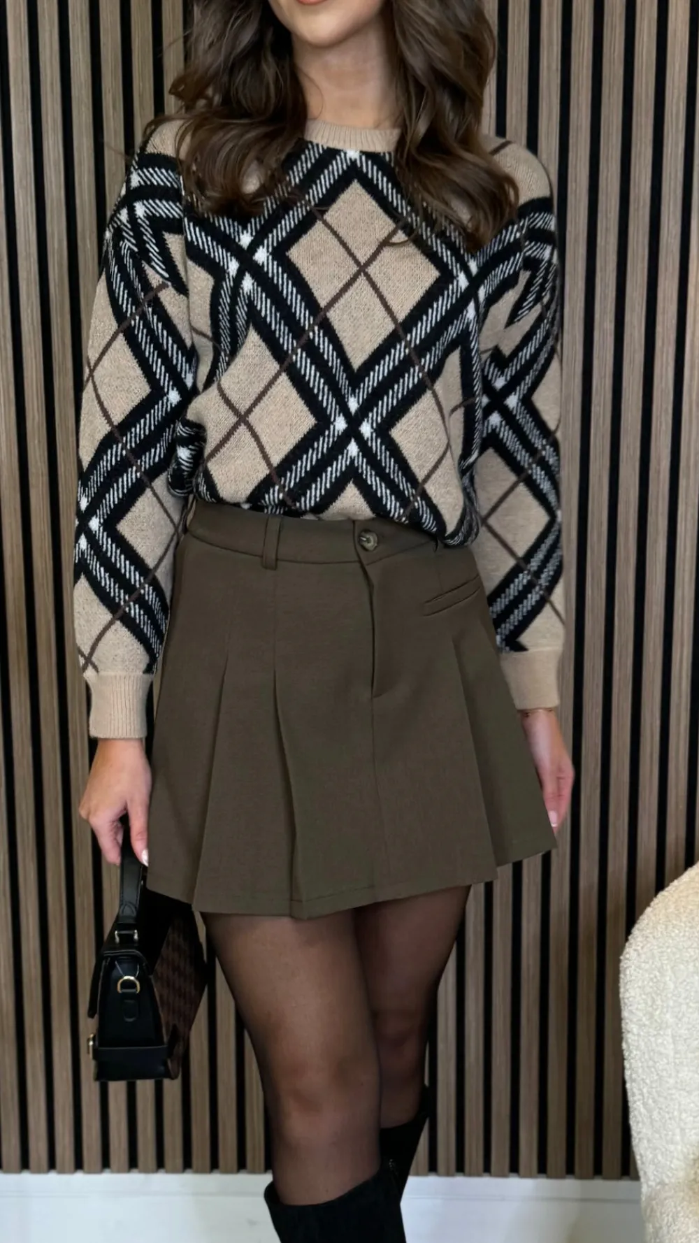 mariette_chocolate_brown__3.webp FEELKOO Skirts & Shorts^Mariette Chocolate Brown Pleated Detail Mini Skirt