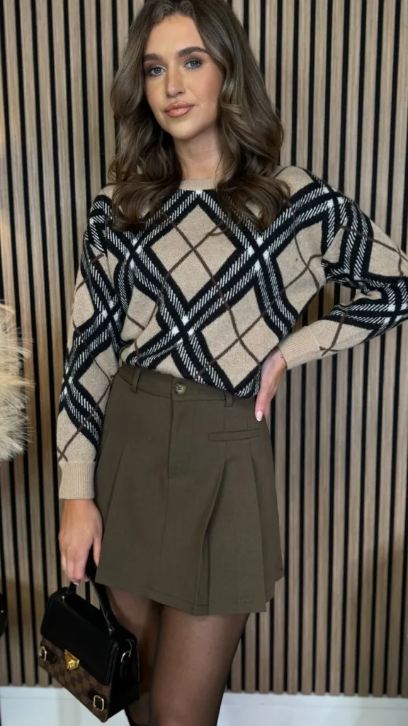 FEELKOO Skirts & Shorts^Mariette Chocolate Brown Pleated Detail Mini Skirt