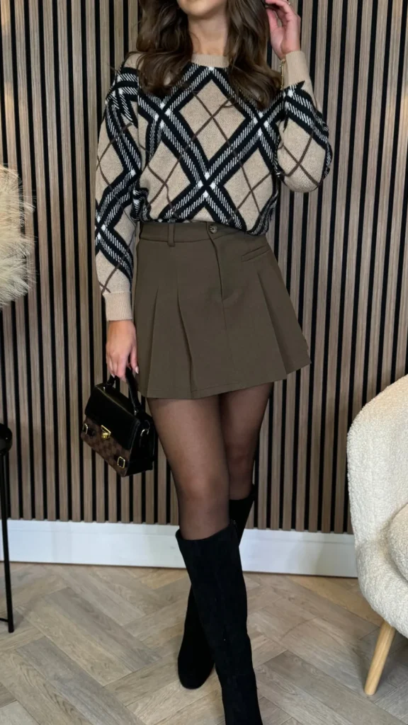 FEELKOO Skirts & Shorts^Mariette Chocolate Brown Pleated Detail Mini Skirt