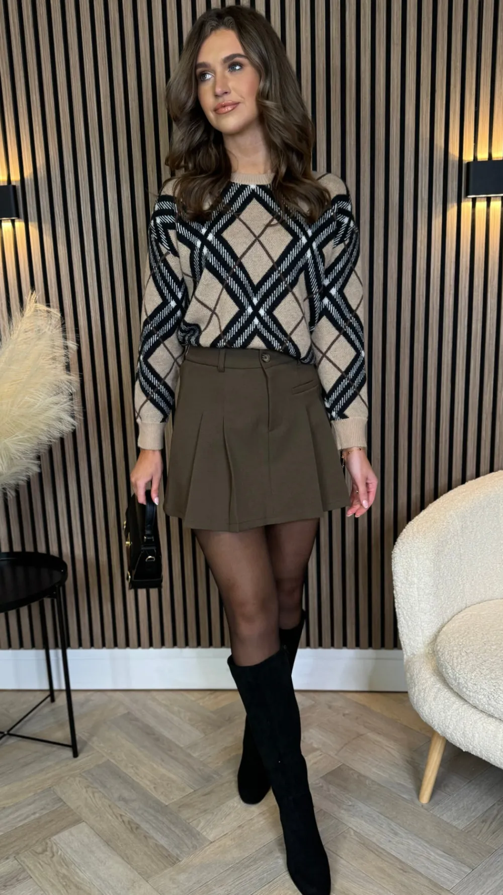 mariette_chocolate_brown__8.webp FEELKOO Skirts & Shorts^Mariette Chocolate Brown Pleated Detail Mini Skirt