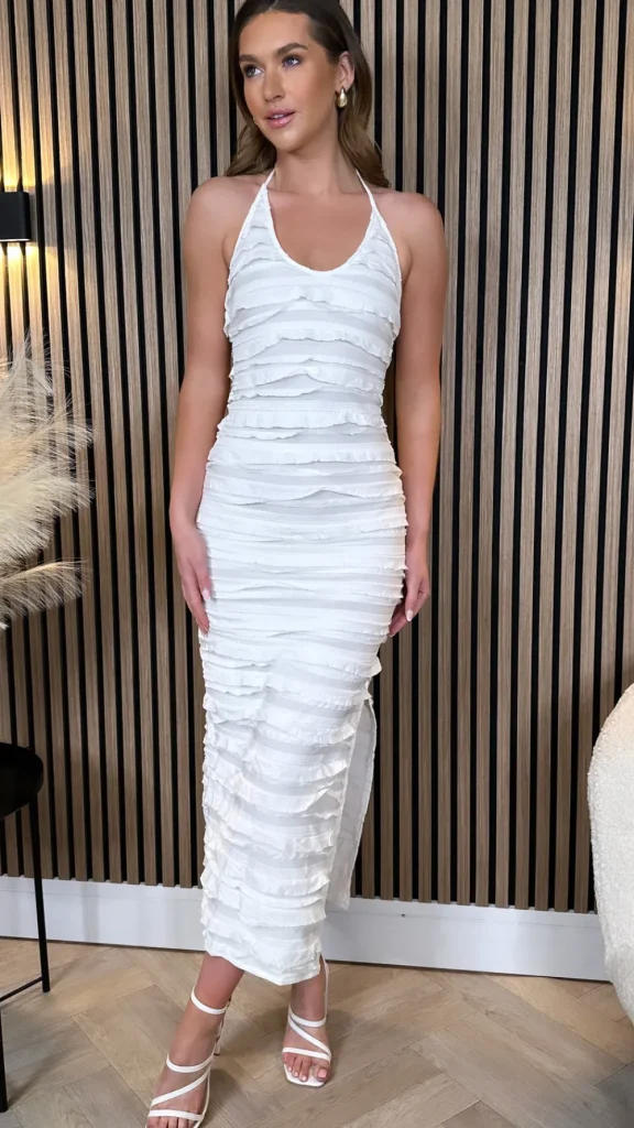VERA LUCY Going Out Dresses | Occasion Dresses^Mariya White Frill Detail Halterneck Midi Dress