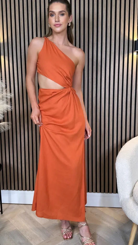 ELENZA Going Out Dresses | Occasion Dresses^Marlene Rust One Shoulder Cut Out Midi Dress
