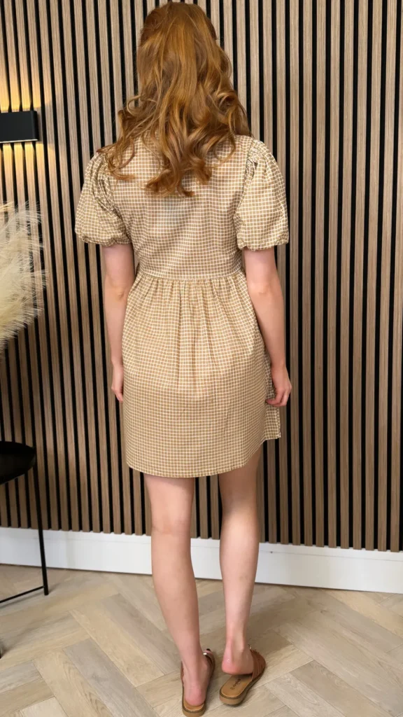 INFLUENCE Going Out Dresses | Occasion Dresses^Martha Taupe Checked Wrap Puff Sleeve Tie Detail Mini Dress
