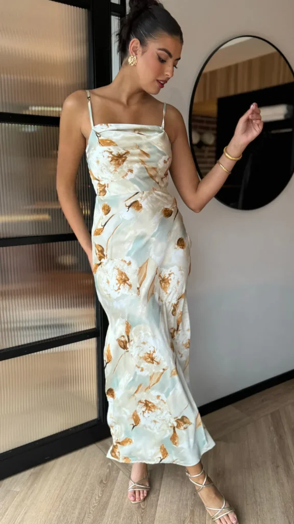 AX PARIS Going Out Dresses | Occasion Dresses^Martina Light Green Multi Blossom Print Strappy Slip Midi Dress
