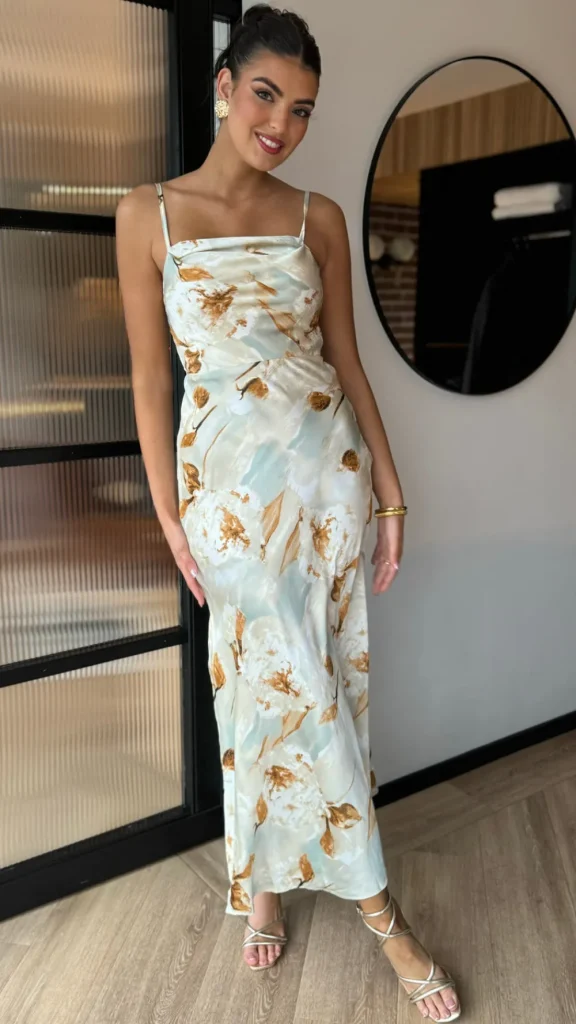 AX PARIS Going Out Dresses | Occasion Dresses^Martina Light Green Multi Blossom Print Strappy Slip Midi Dress