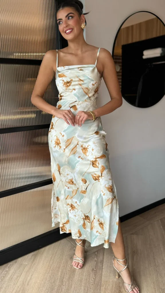 AX PARIS Going Out Dresses | Occasion Dresses^Martina Light Green Multi Blossom Print Strappy Slip Midi Dress
