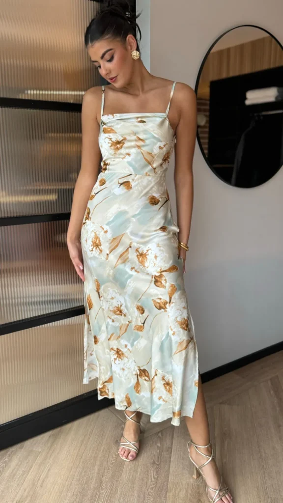 AX PARIS Going Out Dresses | Occasion Dresses^Martina Light Green Multi Blossom Print Strappy Slip Midi Dress