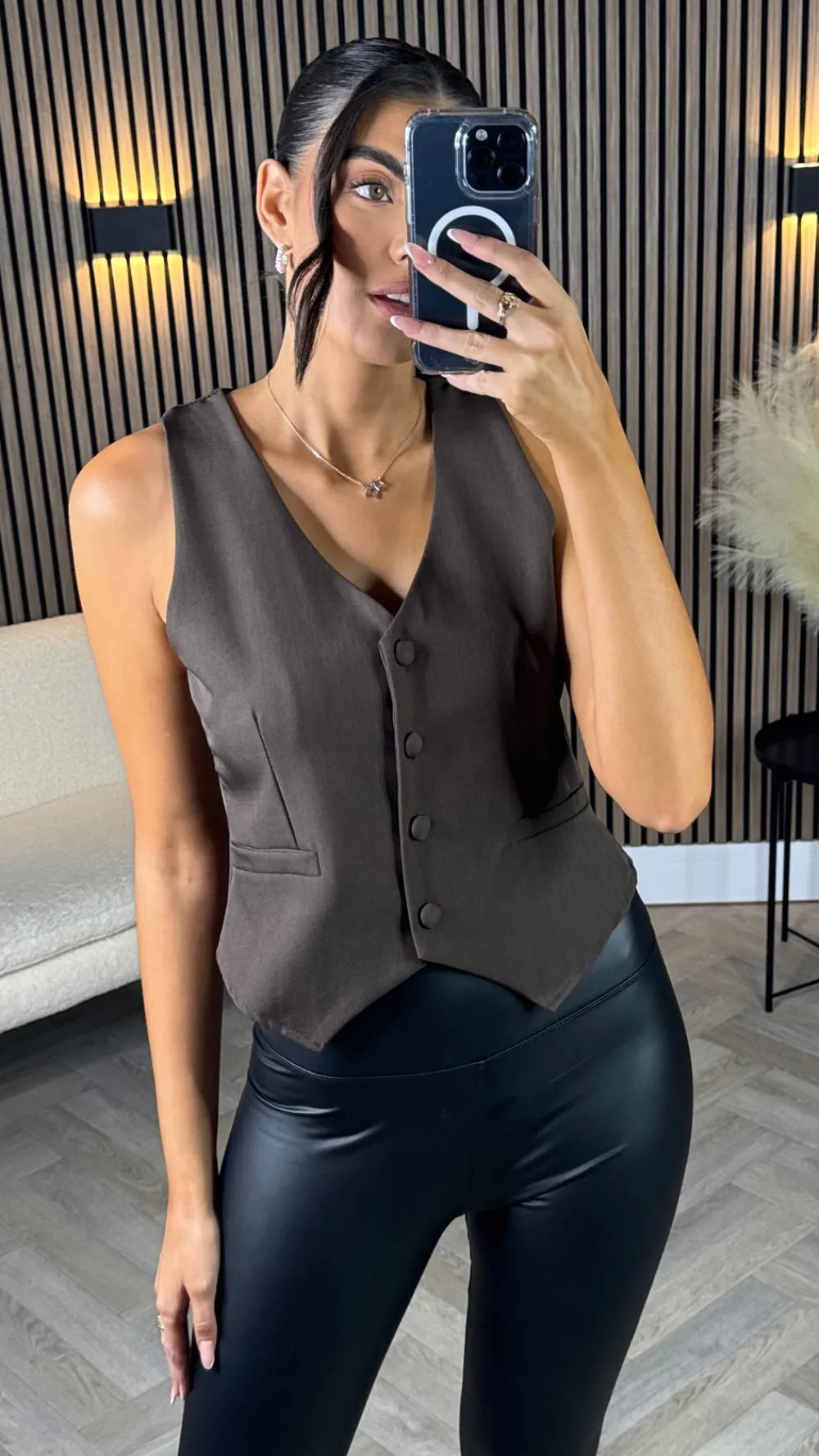 maude_chocolate_brown_but_0.webp SEVEN SEPT Tops^Maude Chocolate Brown Button Down Waistcoat