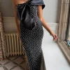 FP & CO Going Out Dresses | Occasion Dresses^Maybelle Black Large Bow Detail One Shoulder Embellished Midi Dress