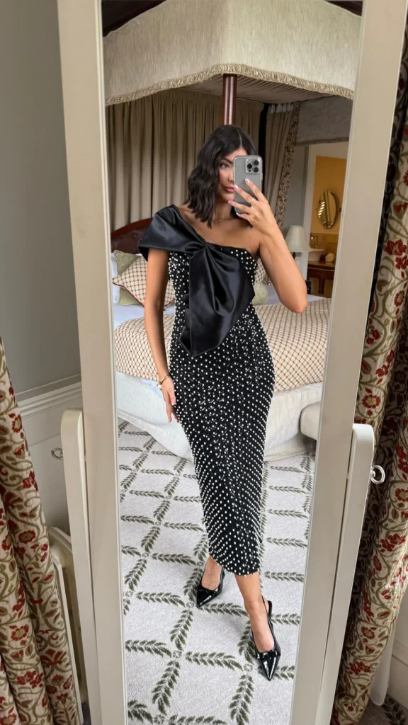 FP & CO Going Out Dresses | Occasion Dresses^Maybelle Black Large Bow Detail One Shoulder Embellished Midi Dress