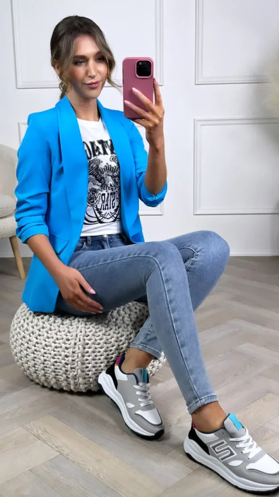 MISS LINDA Blazers^McKinley Bright Blue Ruched Sleeve Blazer