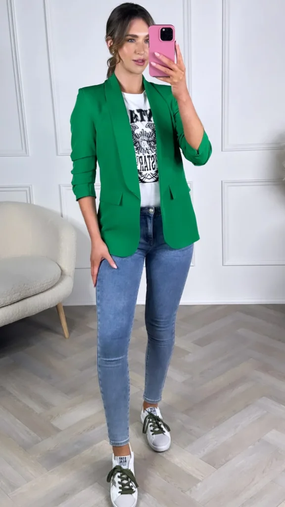 MISS LINDA Blazers^McKinley Bright Green Ruched Sleeve Blazer
