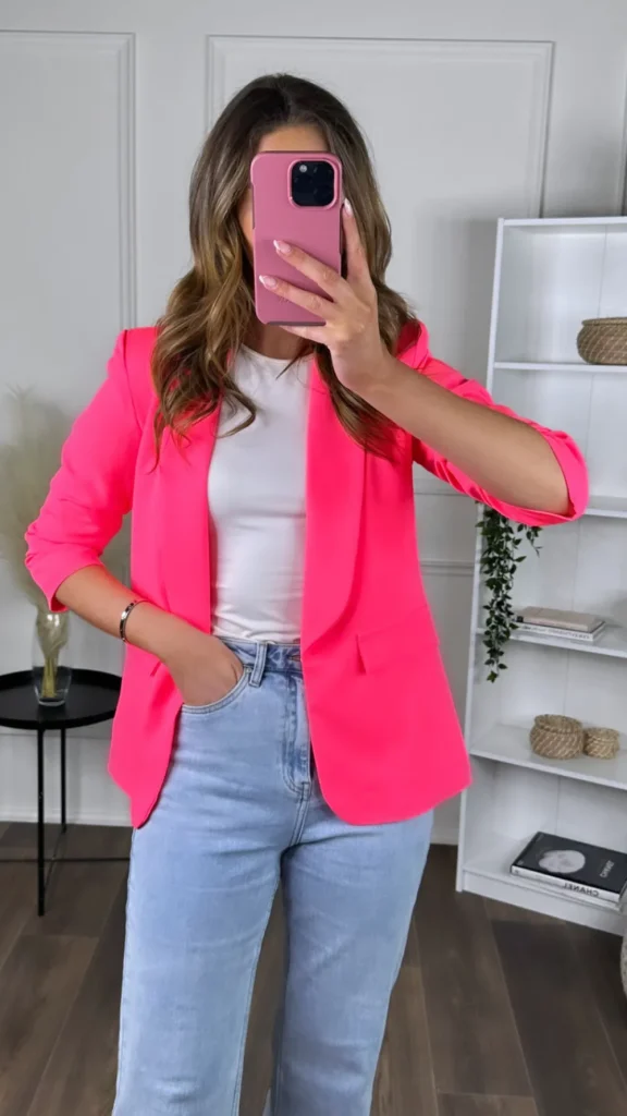 MISS LINDA Blazers^McKinley Bright Pink Ruched Sleeve Blazer