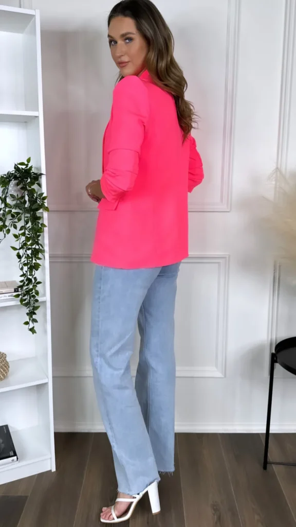 MISS LINDA Blazers^McKinley Bright Pink Ruched Sleeve Blazer