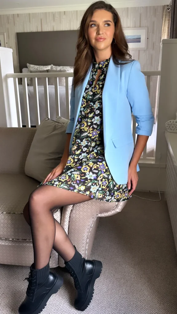 MISS LINDA Blazers^McKinley Light Blue Ruched Sleeve Blazer