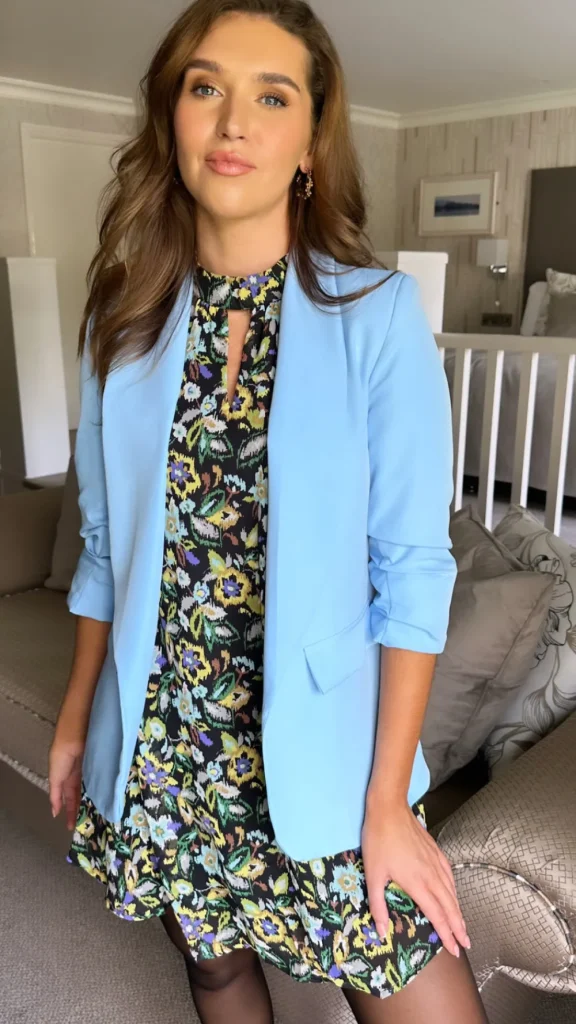 MISS LINDA Blazers^McKinley Light Blue Ruched Sleeve Blazer