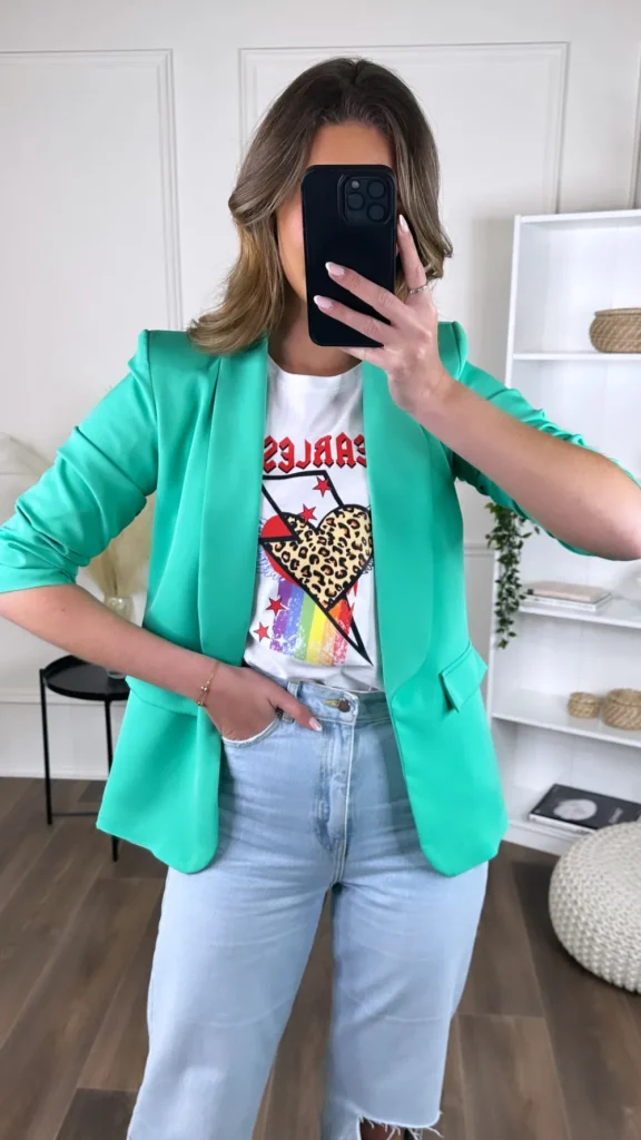MISS LINDA Blazers^McKinley Light Green Ruched Sleeve Blazer