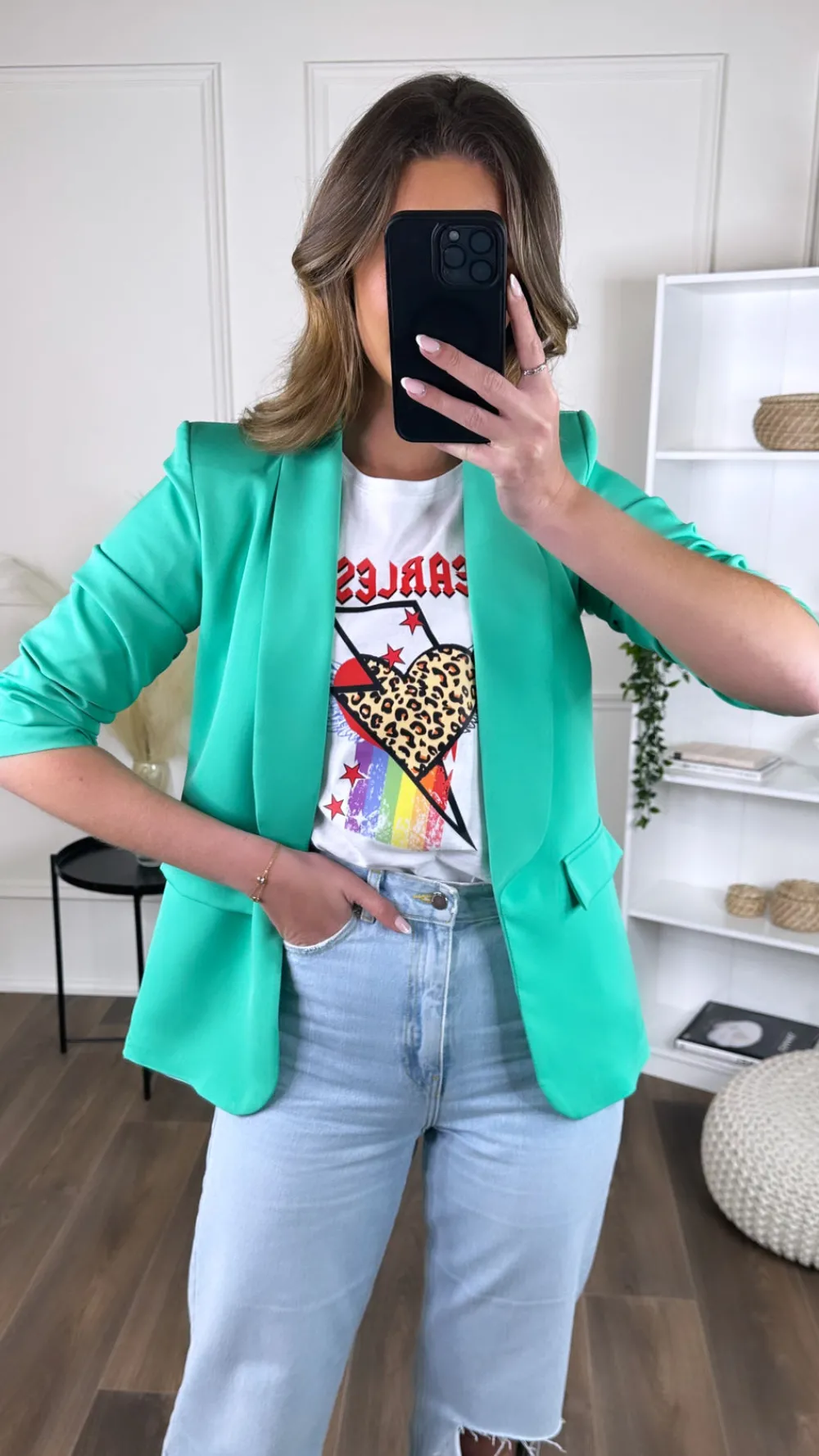 mckinley_light_green_ruch_0.webp MISS LINDA Blazers^McKinley Light Green Ruched Sleeve Blazer