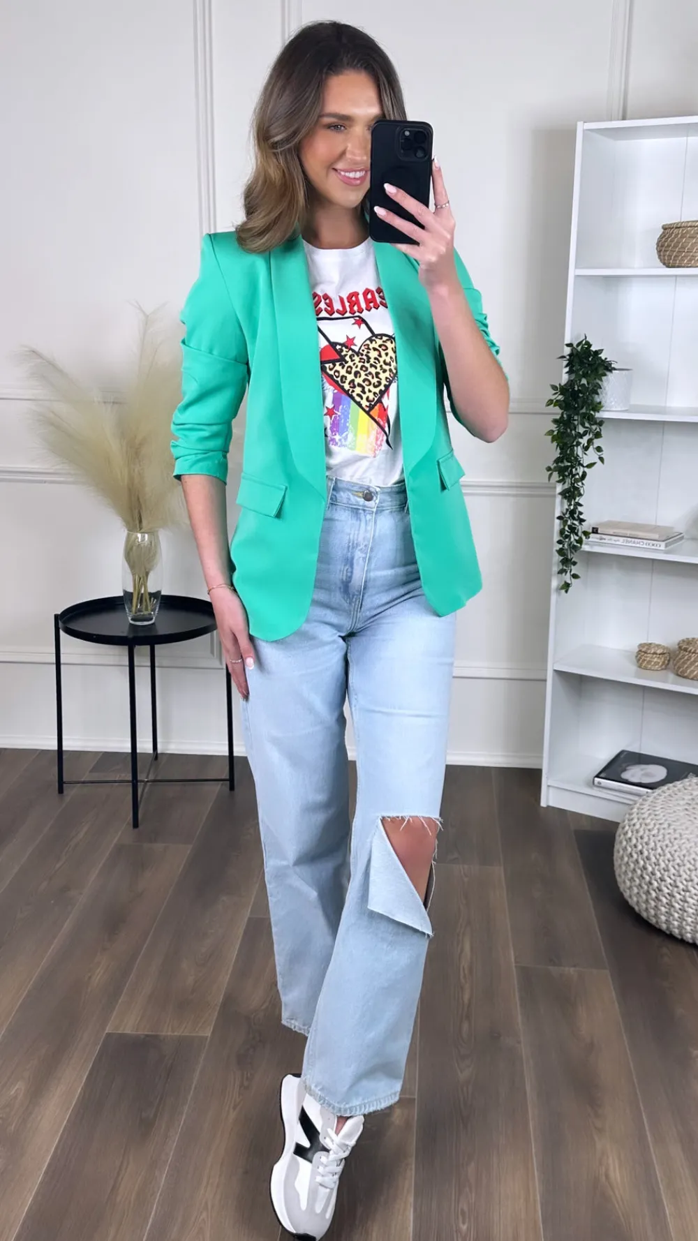 mckinley_light_green_ruch_2.webp MISS LINDA Blazers^McKinley Light Green Ruched Sleeve Blazer