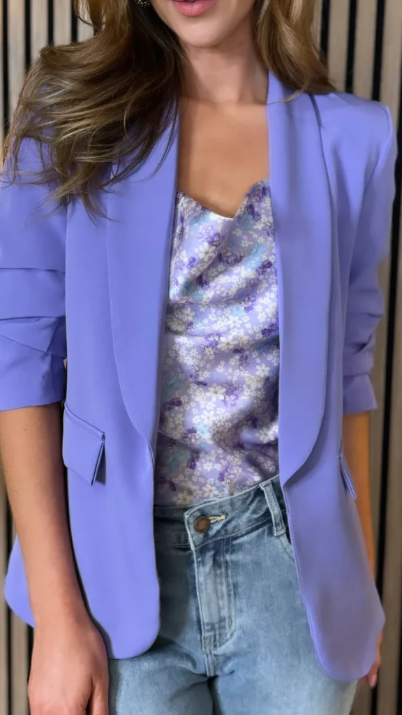 MISS LINDA Blazers^McKinley Lilac Ruched Sleeve Blazer