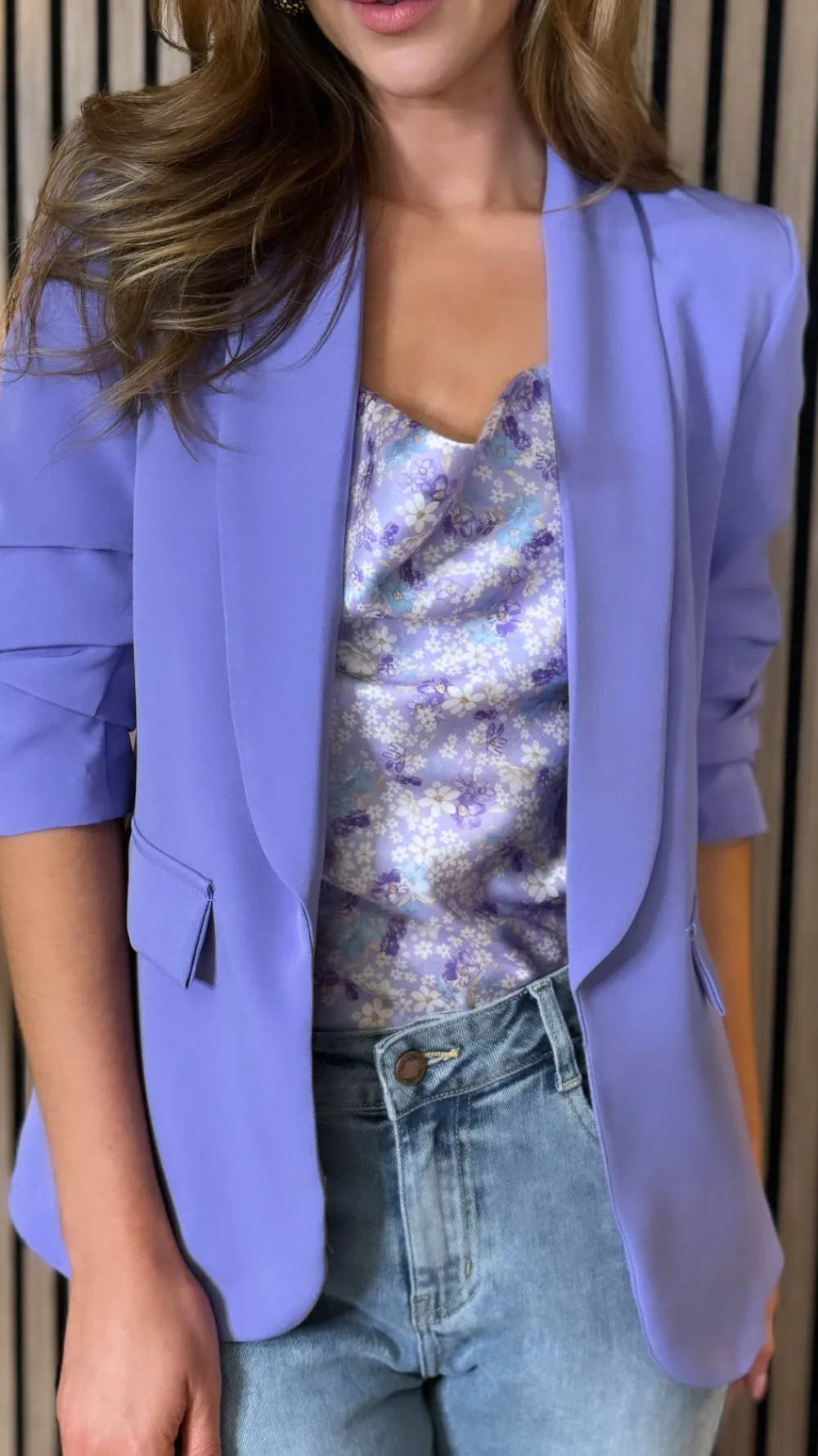 mckinley_lilac_ruched_sle_0.webp MISS LINDA Blazers^McKinley Lilac Ruched Sleeve Blazer