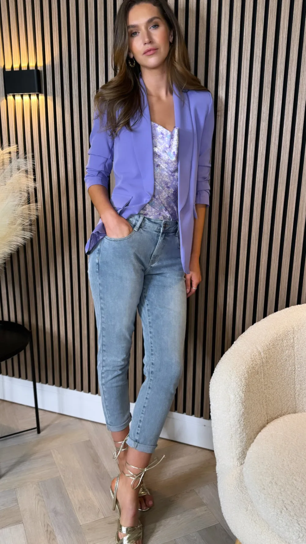 mckinley_lilac_ruched_sle_4.webp MISS LINDA Blazers^McKinley Lilac Ruched Sleeve Blazer