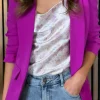 MISS LINDA Blazers^McKinley Magenta Ruched Sleeve Blazer