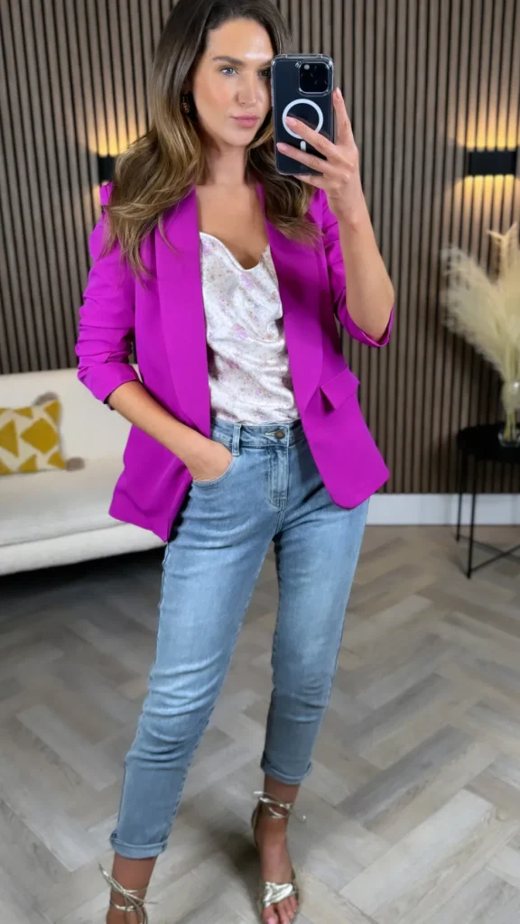 MISS LINDA Blazers^McKinley Magenta Ruched Sleeve Blazer
