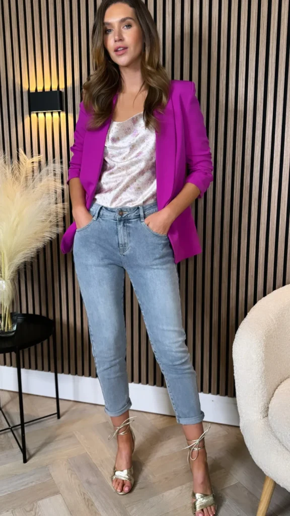 MISS LINDA Blazers^McKinley Magenta Ruched Sleeve Blazer