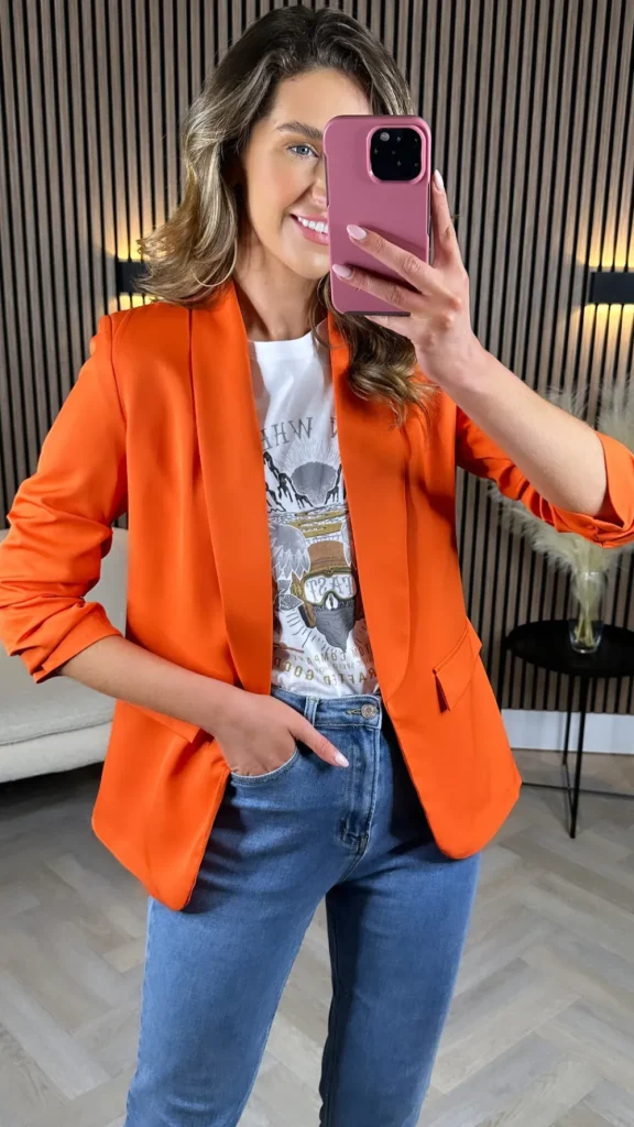 MISS LINDA Blazers^McKinley Orange Ruched Sleeve Blazer