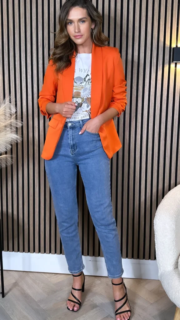 MISS LINDA Blazers^McKinley Orange Ruched Sleeve Blazer