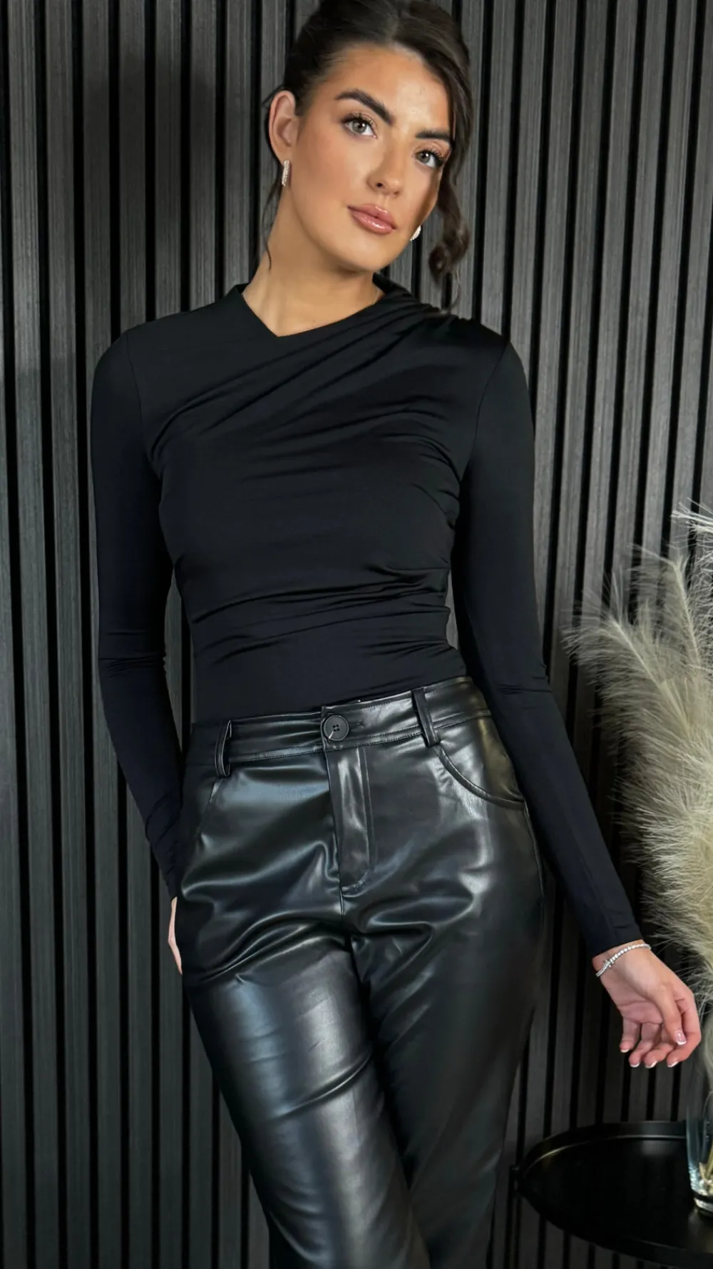 meabh_black_ruched_detail_0.webp COPPEROSE Tops^Meabh Black Ruched Detail Bodysuit