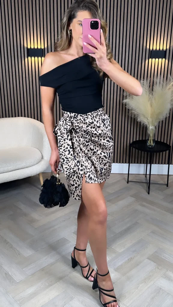 LORIANE Skirts & Shorts^Meggie Beige & Black Animal Print Wrap Detail Mini Skirt