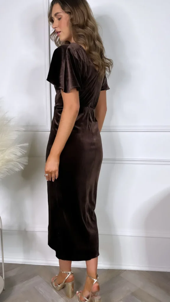 WHTWOS Going Out Dresses | Occasion Dresses^Meggie Brown Velvet Wrap Over Maxi Dress