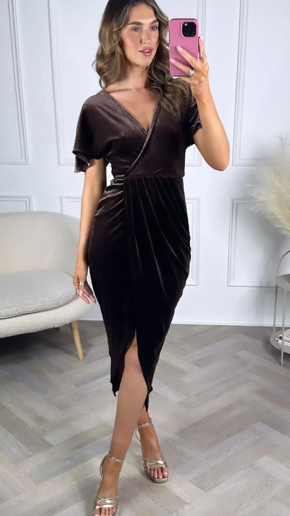 meggie_brown_velvet_wrap__4.webp WHTWOS Going Out Dresses | Occasion Dresses^Meggie Brown Velvet Wrap Over Maxi Dress
