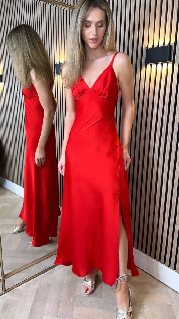COPPEROSE Going Out Dresses | Occasion Dresses^Melodie Red Satin Finish Midi Dress
