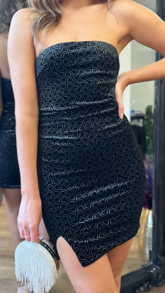 NOVA Going Out Dresses | Occasion Dresses^Melrose Black Sparkle Bandeau Velvet Mini Dress