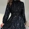 ELINA STUDIO Going Out Dresses | Occasion Dresses^Merla Black Sequin High Neck Belted Mini Dress
