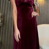 COPPEROSE Going Out Dresses | Occasion Dresses^Merritt Burgundy V Neckline Velvet Finish Midi Dress