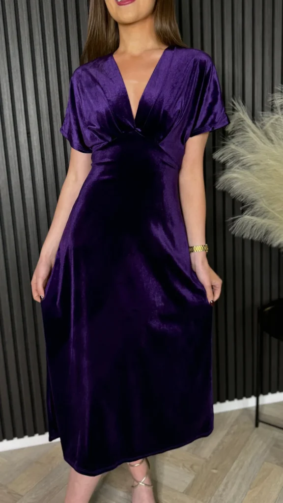 COPPEROSE Going Out Dresses | Occasion Dresses^Merritt Purple V Neckline Velvet Finish Midi Dress