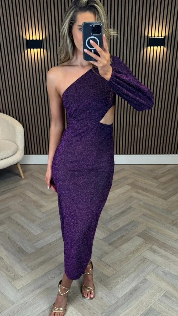 COPPEROSE Going Out Dresses | Occasion Dresses^Milana Purple Sequin One Sleeve Cut Out Midi Dress