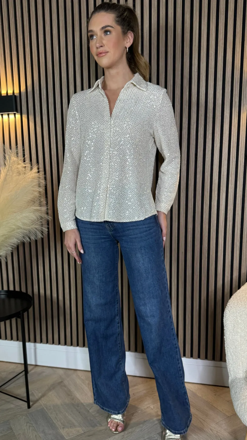 milani_beige_sequin_detai_6.webp UNIKA Tops^Milani Beige Sequin Detail Shirt